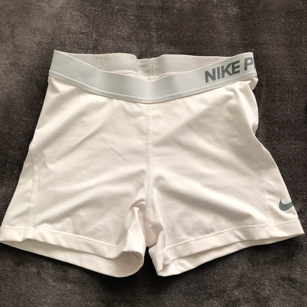 Nike- White Nike Pro Shorts (Size M)